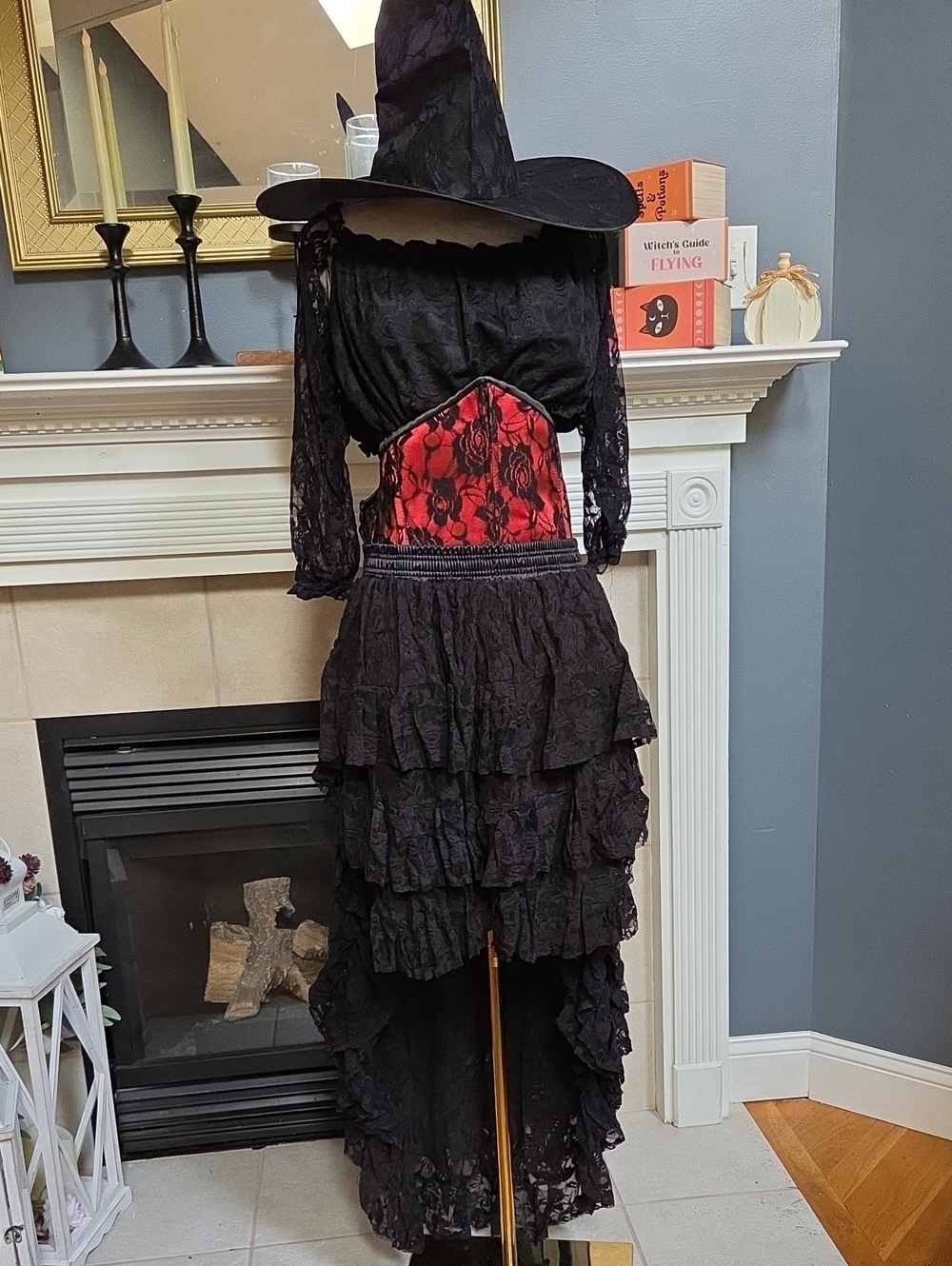 Daisy Black and Red Gothic Witch Costume with Lace Corset